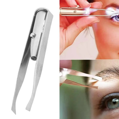 LED Lighted Stainless Steel Eyebrow Tweezers Professional Precision