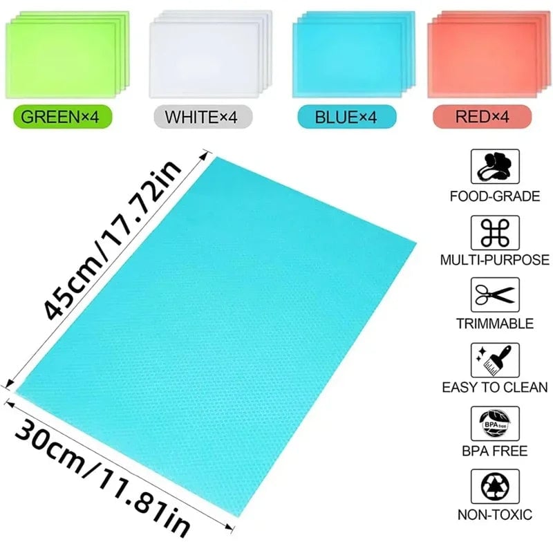 4PCS EVA Waterproof Refrigerator Liner Mats - Anti-Oil Kitchen Pads