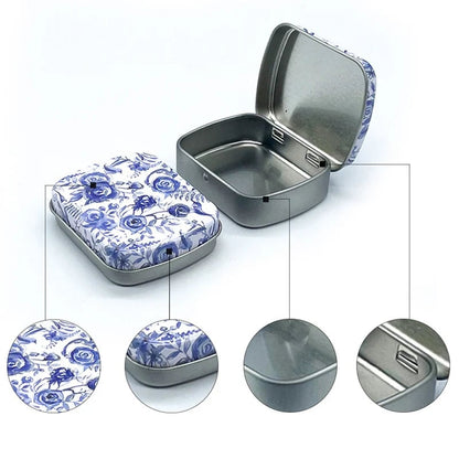 Portable Mini Metal Hinged Tin Box - Small Rectangular Storage Container