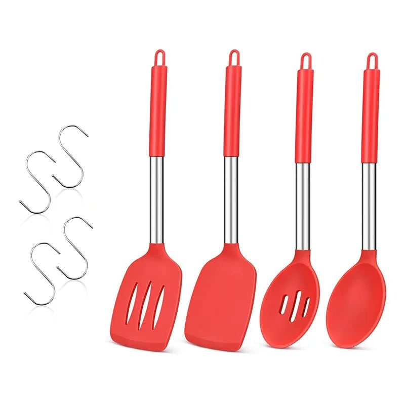4Pcs Heat Resistant Silicone Cooking Utensil Set Spatulas Spoons