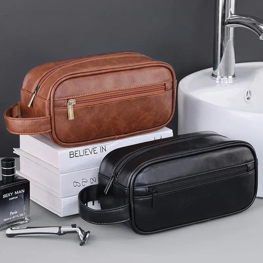 Large Capacity Leather Travel Wash Bag Multi-Pocket Toiletry Organizer