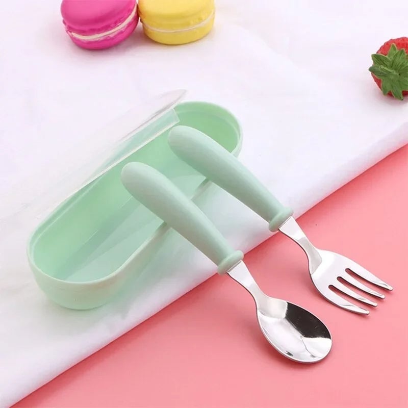 3pc Stainless Steel Kids Cutlery Set - Portable Baby Spoons Forks
