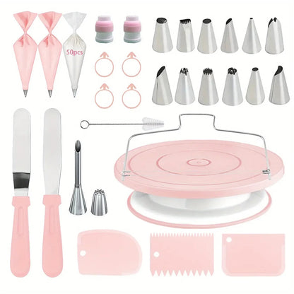 80PCS Cake Decorating Set Non-Slip Turntable 14 Piping Tips Tools