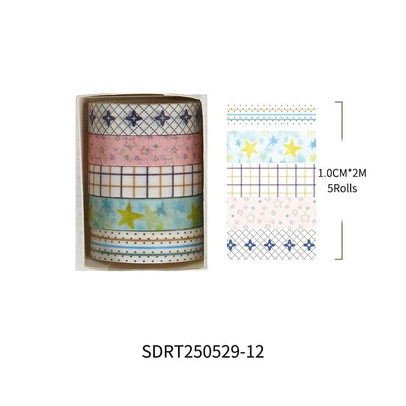 Basic Grid Star Washi Tape 5-Pack Decorative Craft Stationery Set