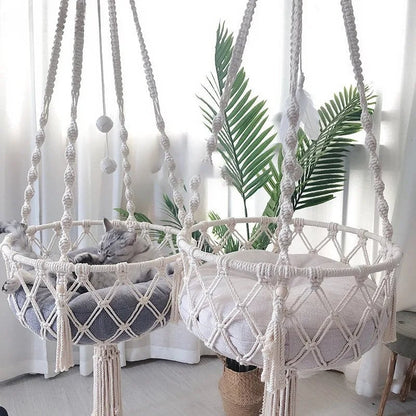 Hand Woven Cotton Rope Cat Hammock - Winter Pet Hanging Basket
