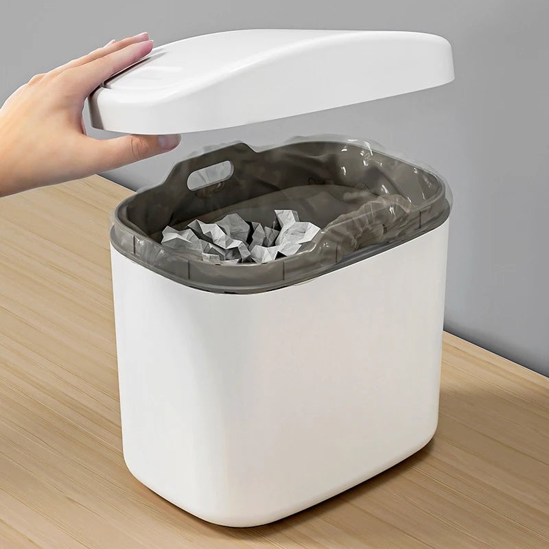 Desktop Mini Trash Can with Shake Cover - Plastic Garbage Bin