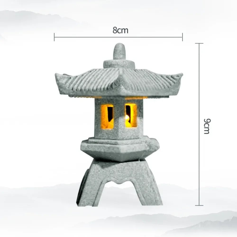 Sandstone Mini Pagoda Lantern - LED Garden Light Zen Landscape Statue