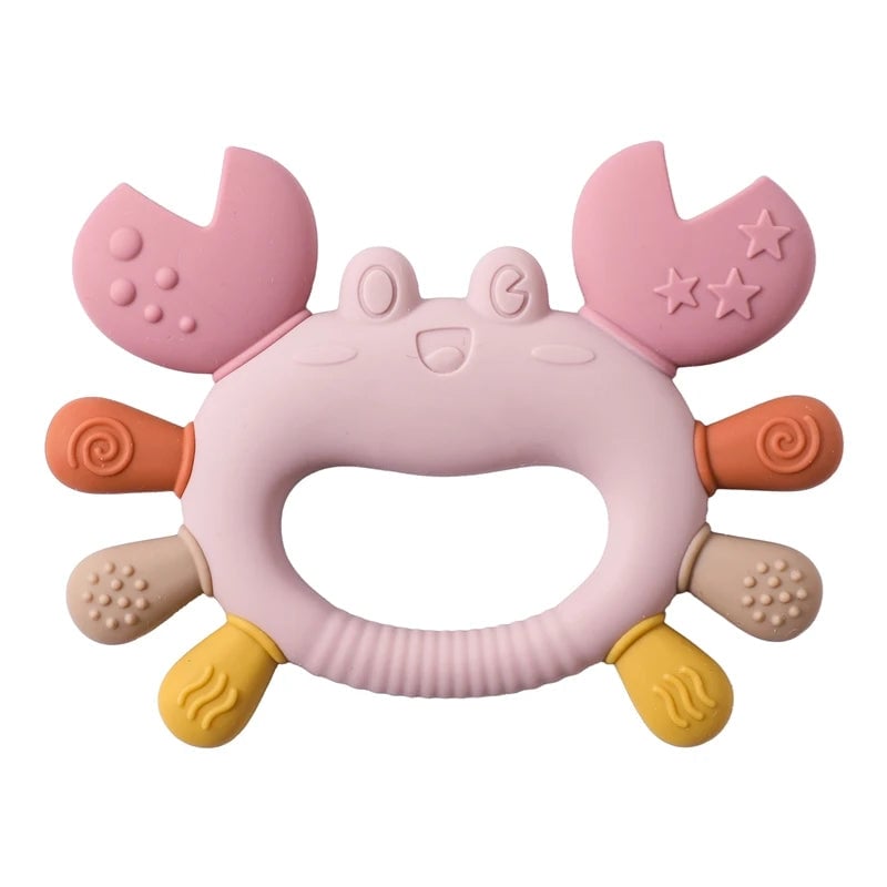 BPA Free Silicone Baby Teether 0-6 Months Wooden Ring Crab Toy
