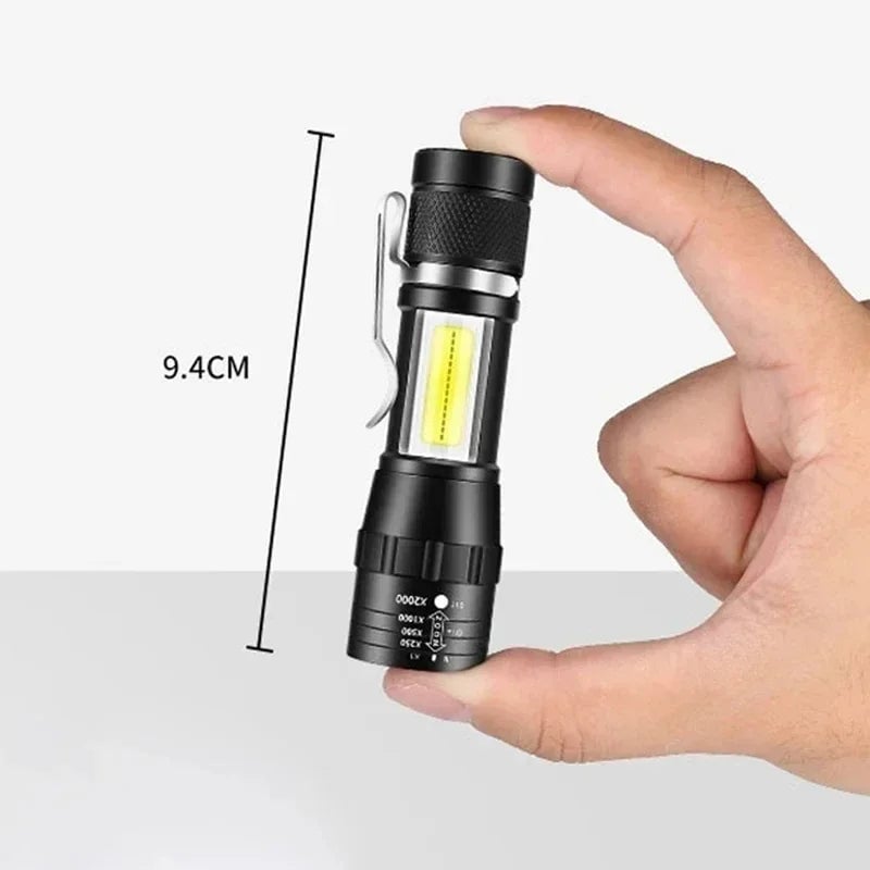USB Rechargeable Mini Flashlight COB+XPE LED 3-Mode Zoomable Torch