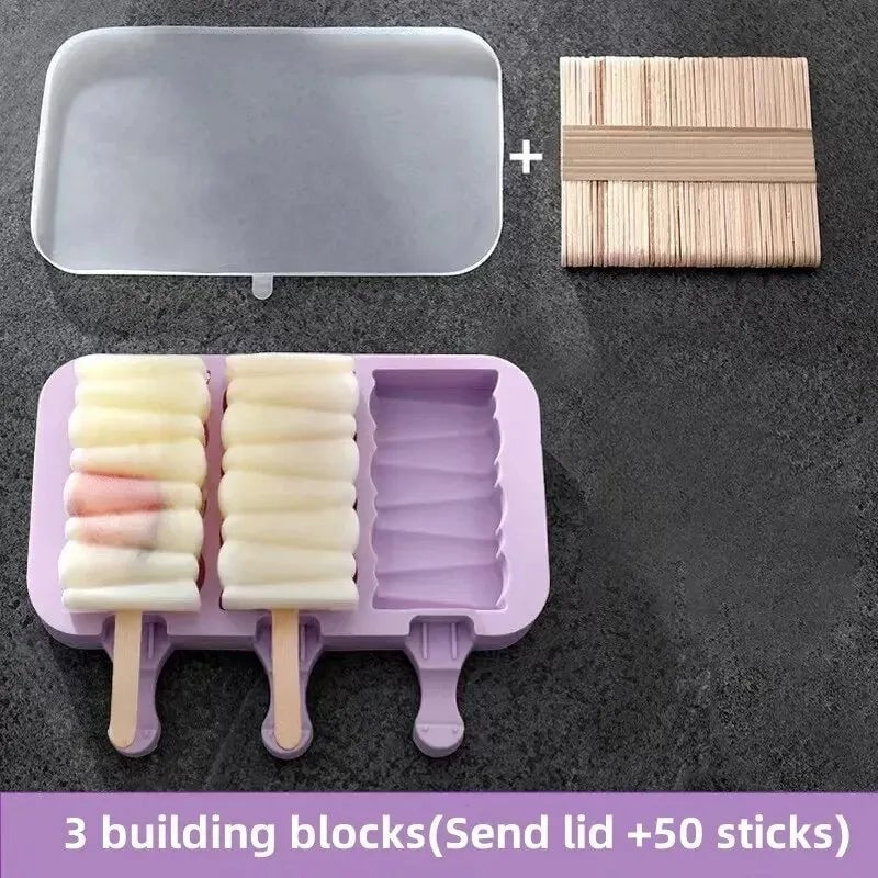 Silicone Ice Cream Popsicle Molds with Lid - DIY Cartoon Ice Lolly