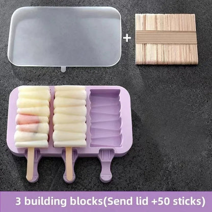 Silicone Ice Cream Popsicle Molds with Lid - DIY Cartoon Ice Lolly