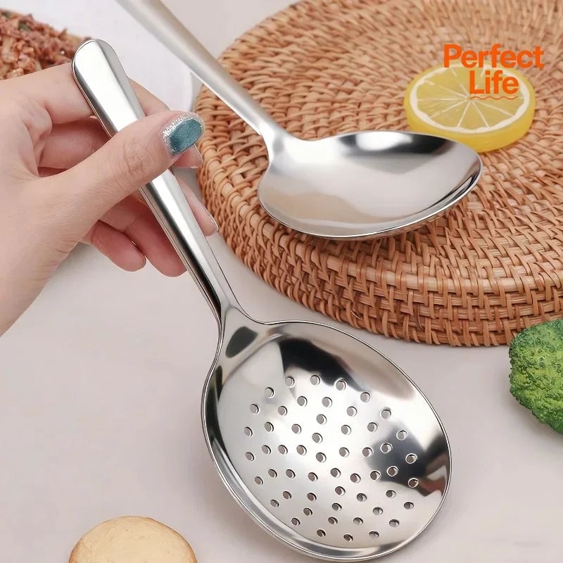 Stainless Steel Ladle with Drain Holes & Heat Resistant Handle