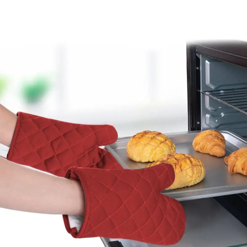 Heat Resistant Cotton Oven Gloves - Insulated Anti-Scald Baking BBQ
