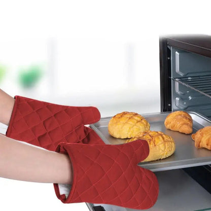 Heat Resistant Cotton Oven Gloves - Insulated Anti-Scald Baking BBQ