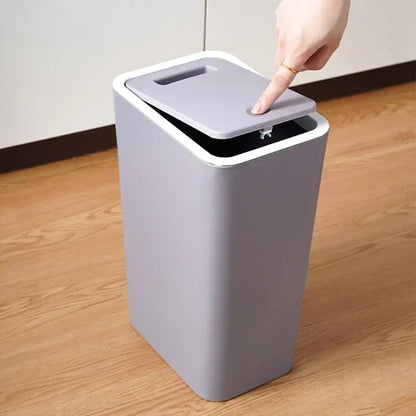 10L Press Top Lid Bathroom Trash Can - Space Saving Plastic Wastebasket