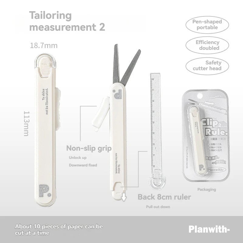 Mini Portable 2-in-1 Scissors Paper Cutter Knife Pen Shape Art Tool