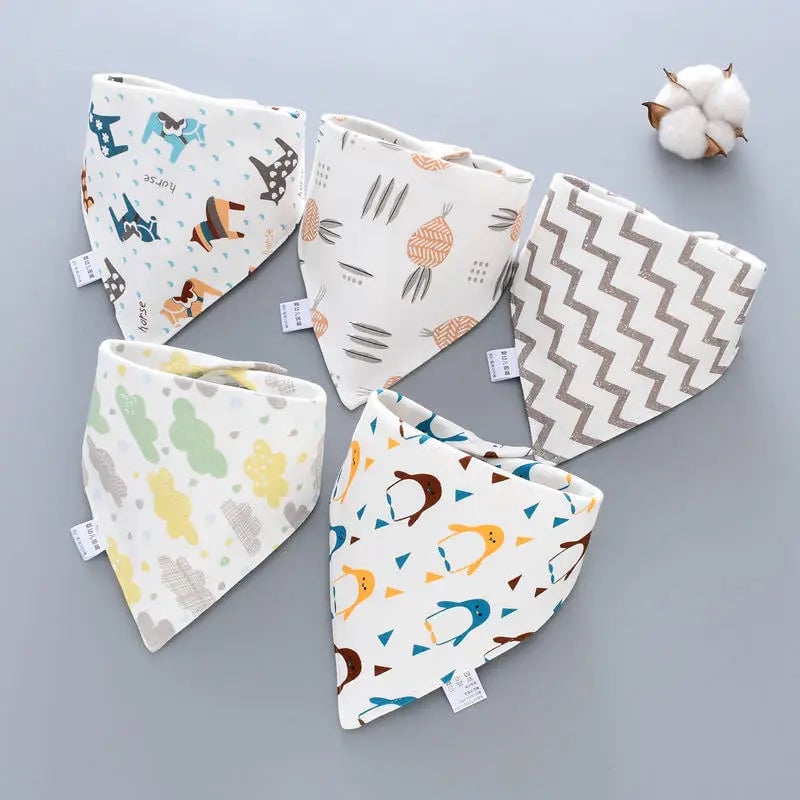 Cotton Triangle Bandana Bibs Set - Waterproof Baby Saliva Towels 5pc