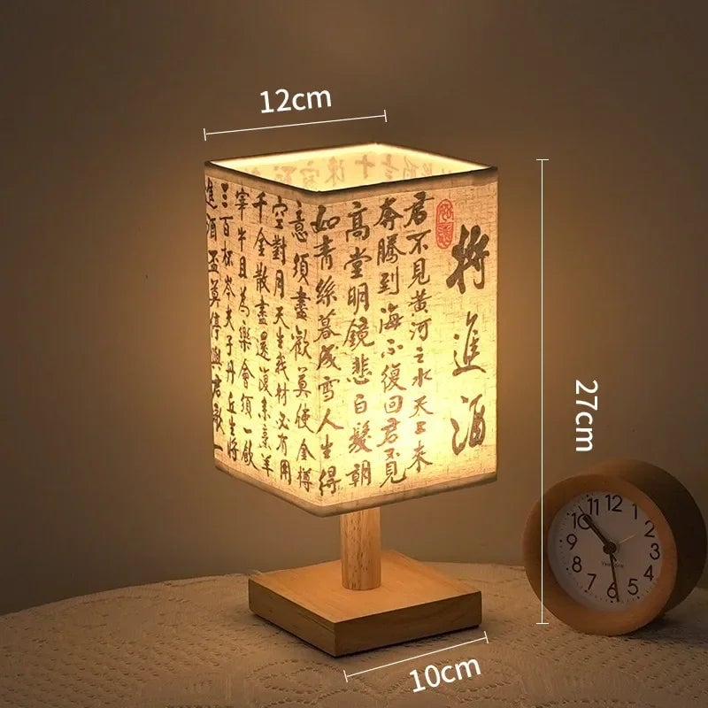 LED Dimmable Table Lamp Chinese Style Fabric Lampshade Bedroom Light