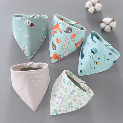 Cotton Triangle Bandana Bibs Set - Waterproof Baby Saliva Towels 5pc