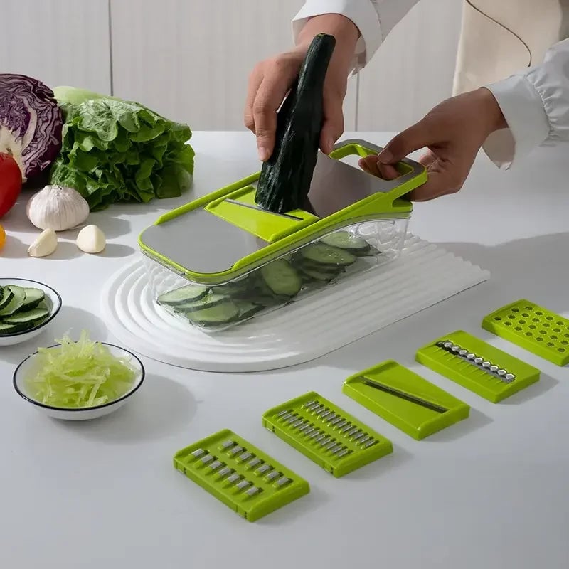 Multifunctional Vegetable Chopper Slicer Set with Basket Grid Cutter