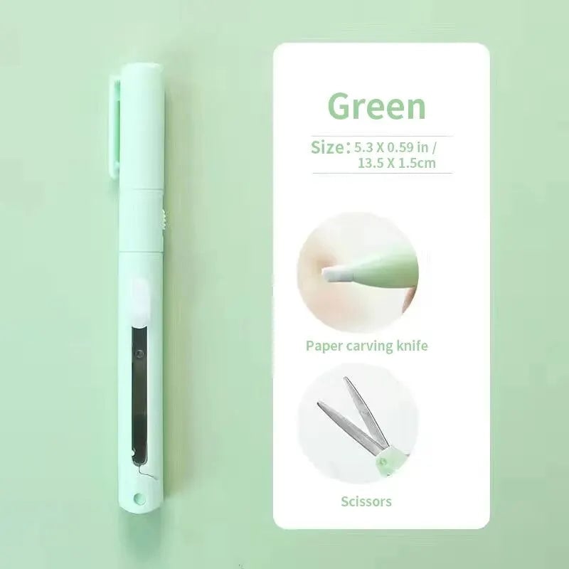 Mini Portable 2-in-1 Scissors Paper Cutter Knife Pen Shape Art Tool