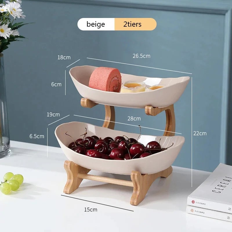 Multi-Compartment Wooden Serving Tray - Fruit Bowl & Candy Dish