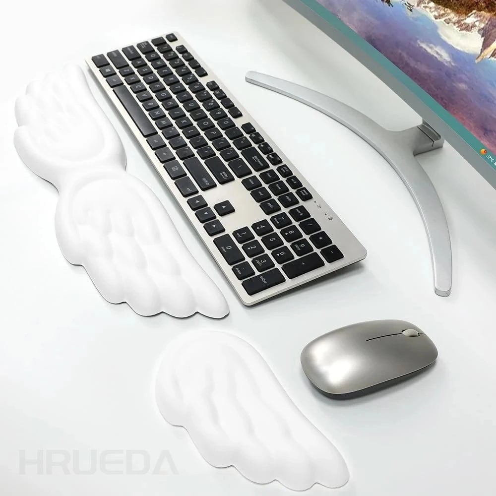 Memory Foam Ergonomic Keyboard Mouse Wrist Rest Pad Set Angel Wing
