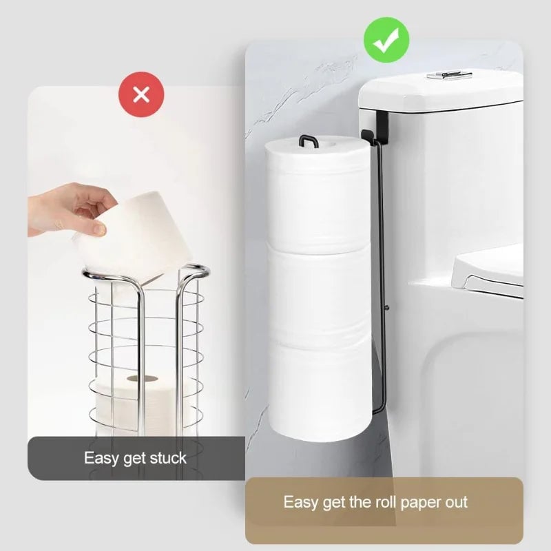 Self-Adhesive Black Iron Toilet Paper Holder with Towel Bar