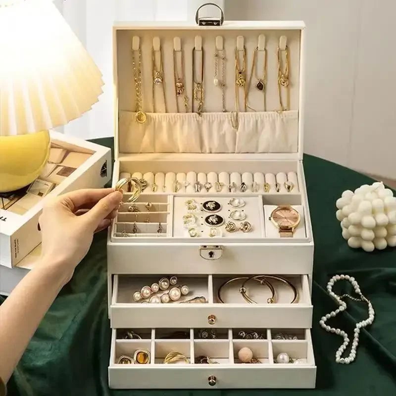 Large Capacity PU Leather Jewelry Box Multi-Compartment Storage Case