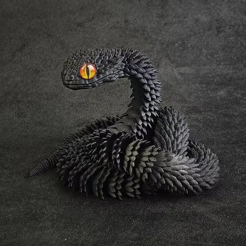 3D Printed Snake Figurine with Movable Joints & Random Colored Eyes