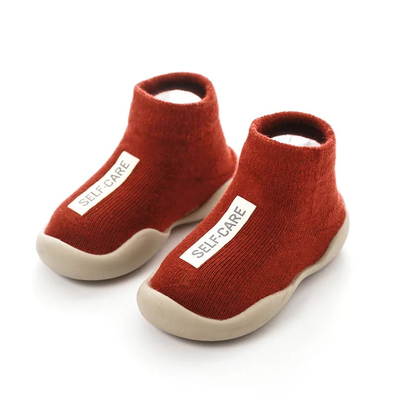 Soft Non-Slip Baby First Walker Shoes - Rubber Sole Knit Booties