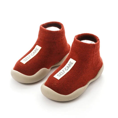Soft Non-Slip Baby First Walker Shoes - Rubber Sole Knit Booties