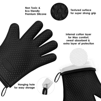 Heat Resistant Silicone Oven Mitts Anti-Scald BBQ Baking Gloves