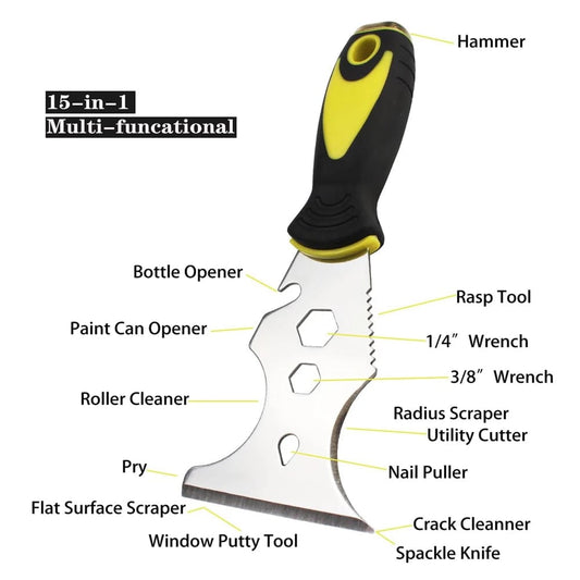 15-in-1 Stainless Steel Putty Knife Multi-Tool Paint Scraper Set