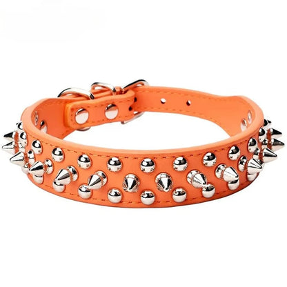 Adjustable PU Leather Spiked Dog Collar - Punk Rivet Design Small Pet