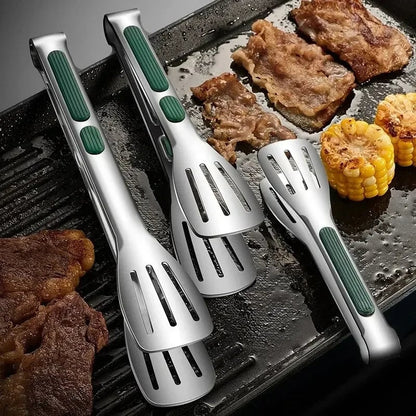 Stainless Steel Food Tongs Non-Slip Grip BBQ Grill Kitchen