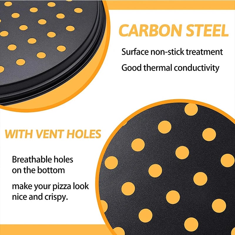 Nonstick Carbon Steel Pizza Crisper Tray - Round Perforated Baking Pan