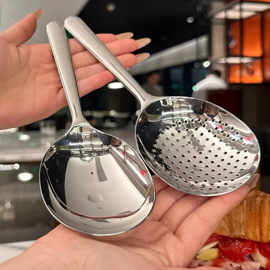 Large Stainless Steel Serving Spoon with Drain Holes - Big Head