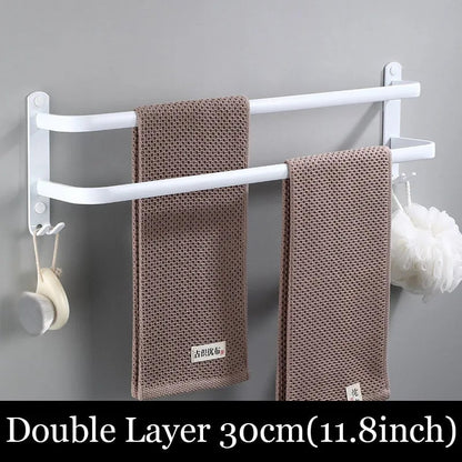 White Aluminum Wall Mount Bathroom Towel Rack Bar with Shelf Hook