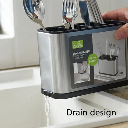 Plastic Kitchen Cutlery Organizer with Drain - Knife Spoon Fork Stand