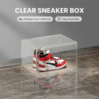Clear Acrylic Shoe Storage Box Magnetic Flip Lid Stackable Organizer