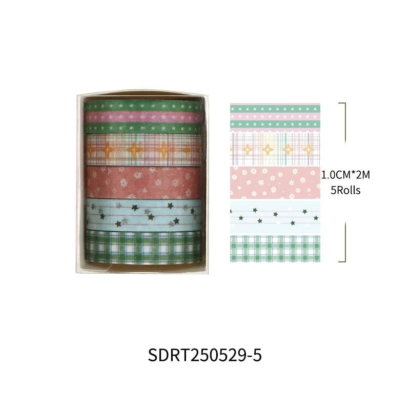 Basic Grid Star Washi Tape 5-Pack Decorative Craft Stationery Set