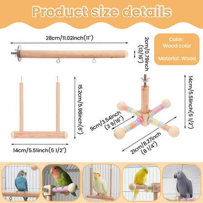 Natural Wood Bird Perch Swing Hammock Cage Toy for Parakeets