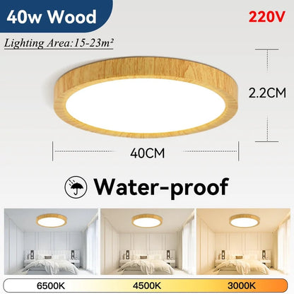 2.2cm Ultra Thin LED Ceiling Light Waterproof 3 Color Wood Grain