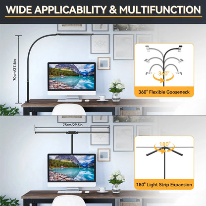 LED Clamp Desk Lamp Dimmable Double Head Eye-Care Office Reading