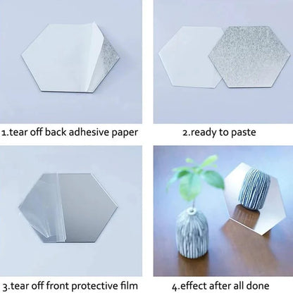 Hexagon 3D Acrylic Mirror Wall Stickers 6/12pc Self Adhesive DIY