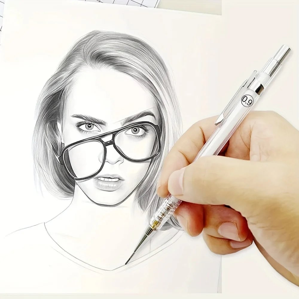 Transparent Mechanical Pencils Set 0.5 0.7 0.9mm 2B Lead Art Drawing