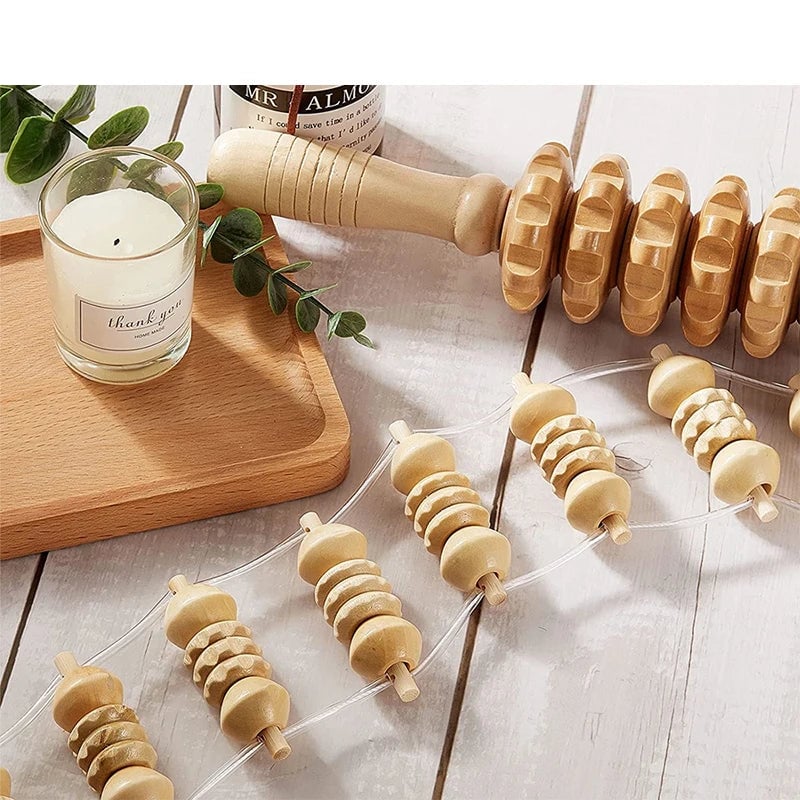 Wooden Therapy Massage Roller Rope Body Shaping Pain Relief Tool