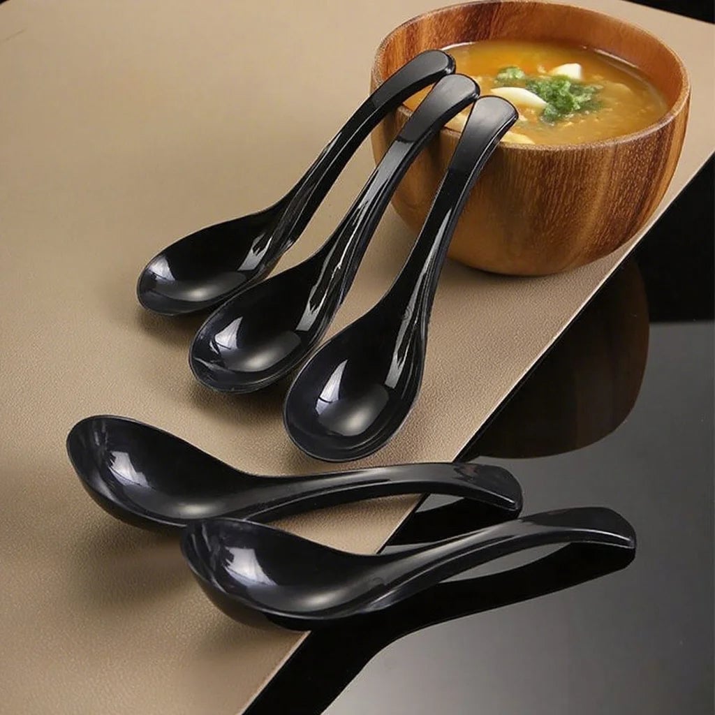 6 Black Spoons Set - Multi-Purpose Soup Dessert Utensils for Dining