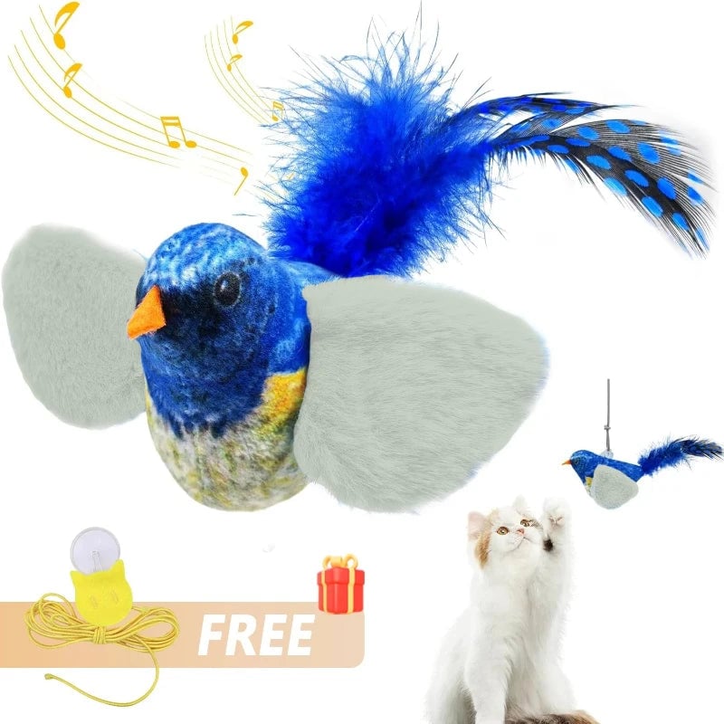 Interactive Bird Cat Toy - Wall Mount Sound Catnip Teaser Indoor Play